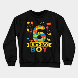 Kids 6 Year Old Building Blocks 6Th Birthday Boy Crewneck Sweatshirt